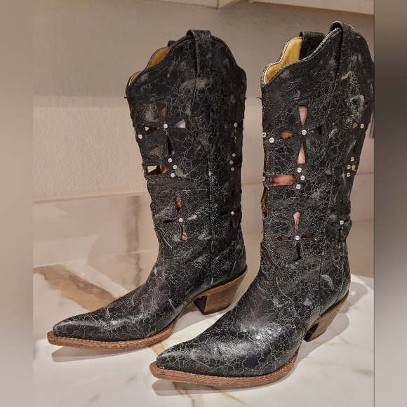 Corral Cross Cut Out Leather Western Boots 2123 Size 7.5 - Picture 2 of 10
